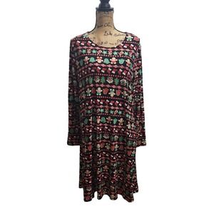 Joyland Women's‎ XL Long Sleeve Christmas Gingerbread Cookie Candy Print Dress